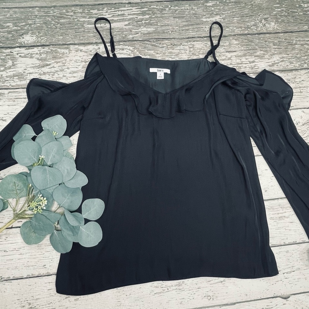 Bar III Long Sleeve Cold Shoulder Ruffle Trim Top